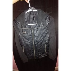 Faux leather fleece jacket